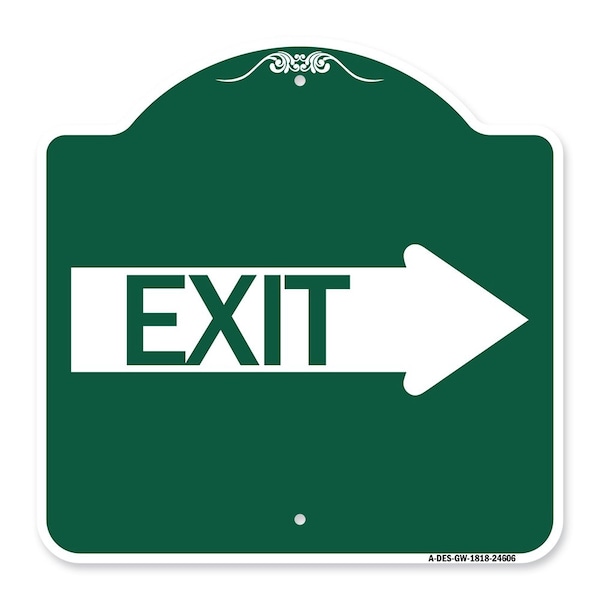 Designer Series Sign Exit W/ Right Arrow, Green & White Aluminum Sign, 18" H, 18" L, GW-1818-24606
